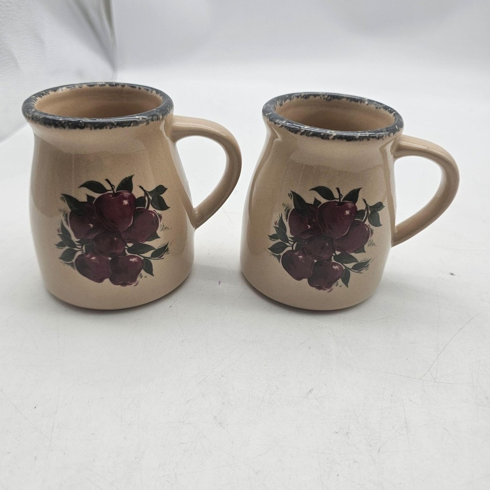 Home & Garden Party Ltd Apple Stoneware Coffee Mugs Set Of 2 Beige Country 2004 - Picture 1 of 6